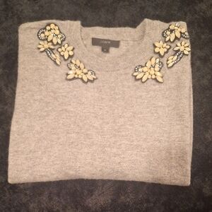 J. Crew Heather Gray Sweater with Rhinestone Accents